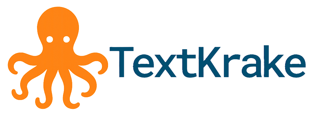 Eine stilisierte gelbe Krake. Rechts daneben in blauer Schrift "TextKrake"